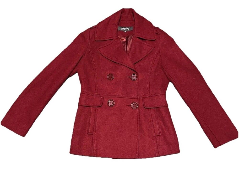 Kenneth Cole Women Red Peacoat Wool Blend Size 4 Double Breasted Classic Jacket